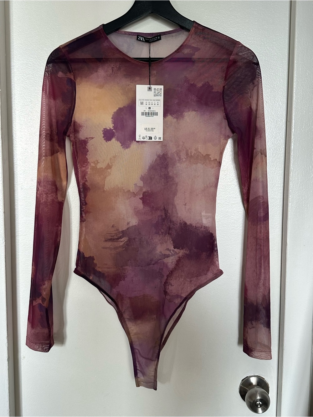 ZARA Watercolor Print Mesh Bodysuit